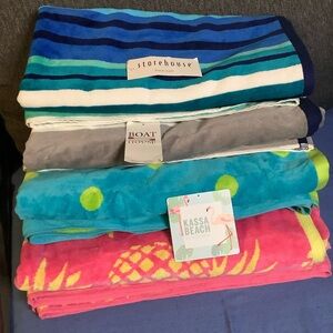 Beach Towels Bundle of 4 New 68”X36”-Kass Beach Store House,Boat House,Unbranded